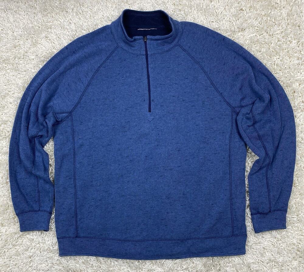 Tommy Bahama Men's Quarter Zip Pullover Sz XL Blue Heather Marlin Logo